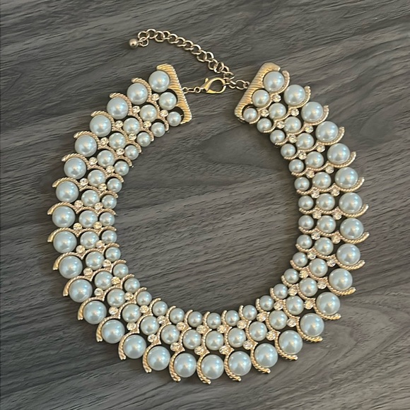 Pearl and Rhinestone Choker Necklace - Picture 1 of 4